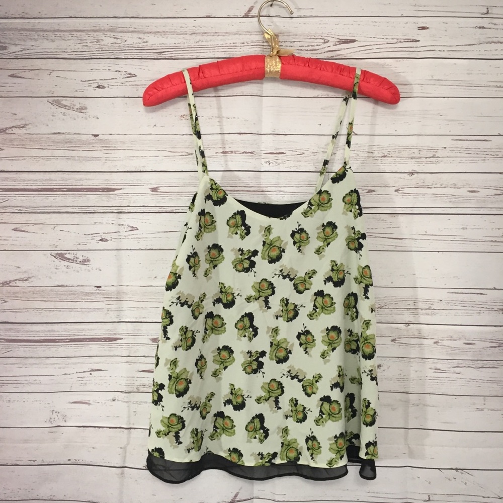 Topshop Green Floral Cami Tank Top Casual Size 4